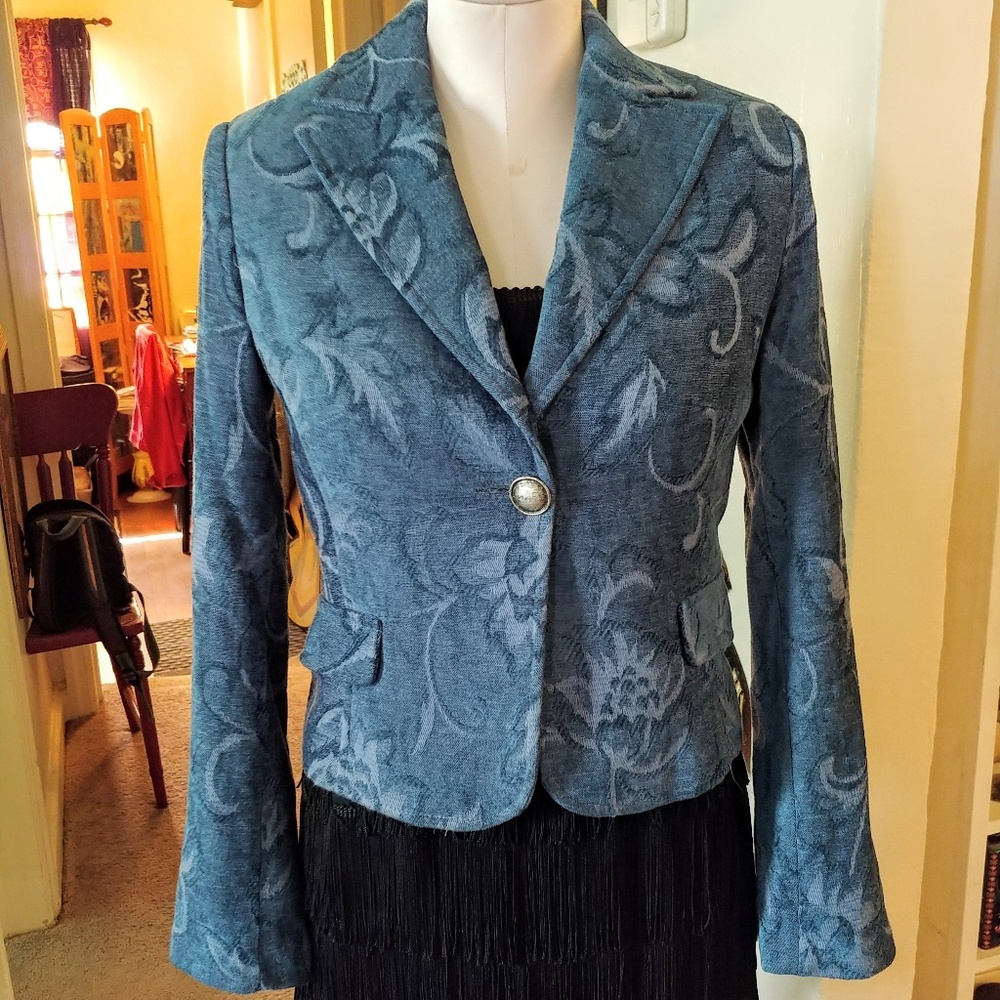 Vintage Blue Y London Jacket Long Sleeve Fitted Blazer 90s